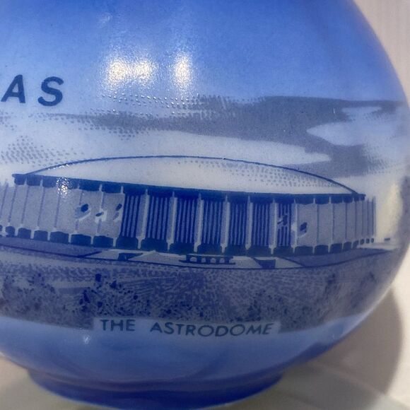 Vintage Texas Cobalt Blue The Alamo Saucer And Texas Landmarks Creamer Pitcher - Picture 12 of 15